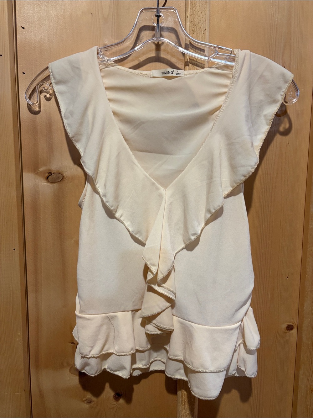 Timing Cream Ruffle V-Neck Chemise Top